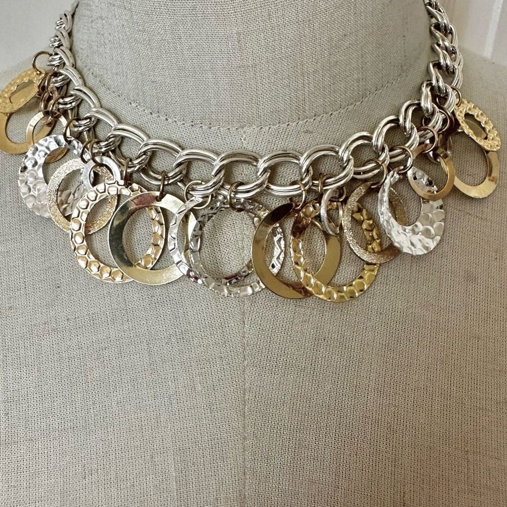 Silver gold tone circle choker  necklace